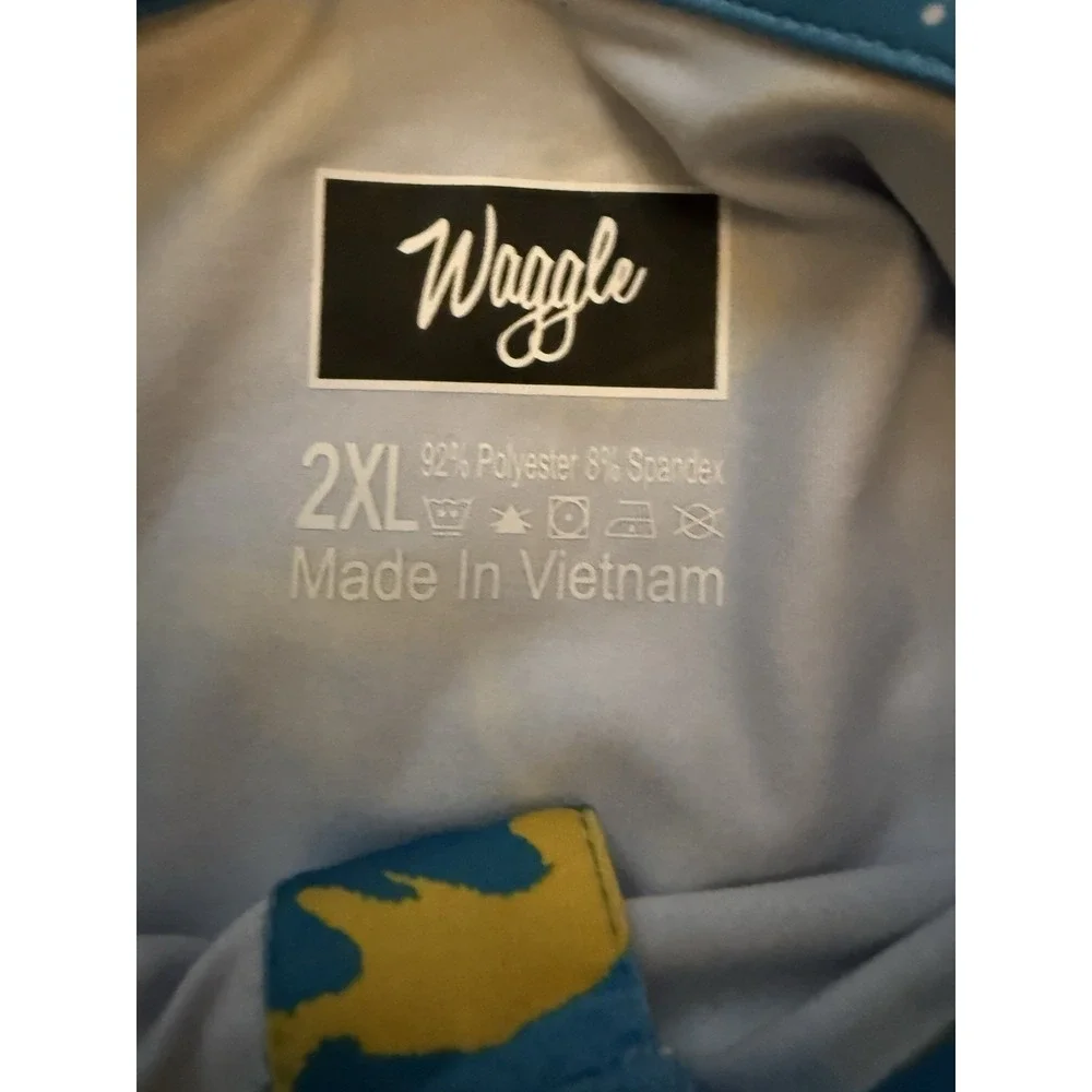 Waggle Men's Size - 2XL  Blue Bear Print Short Sleeve‎ Performance Golf Polo New - Picture 5 of 8